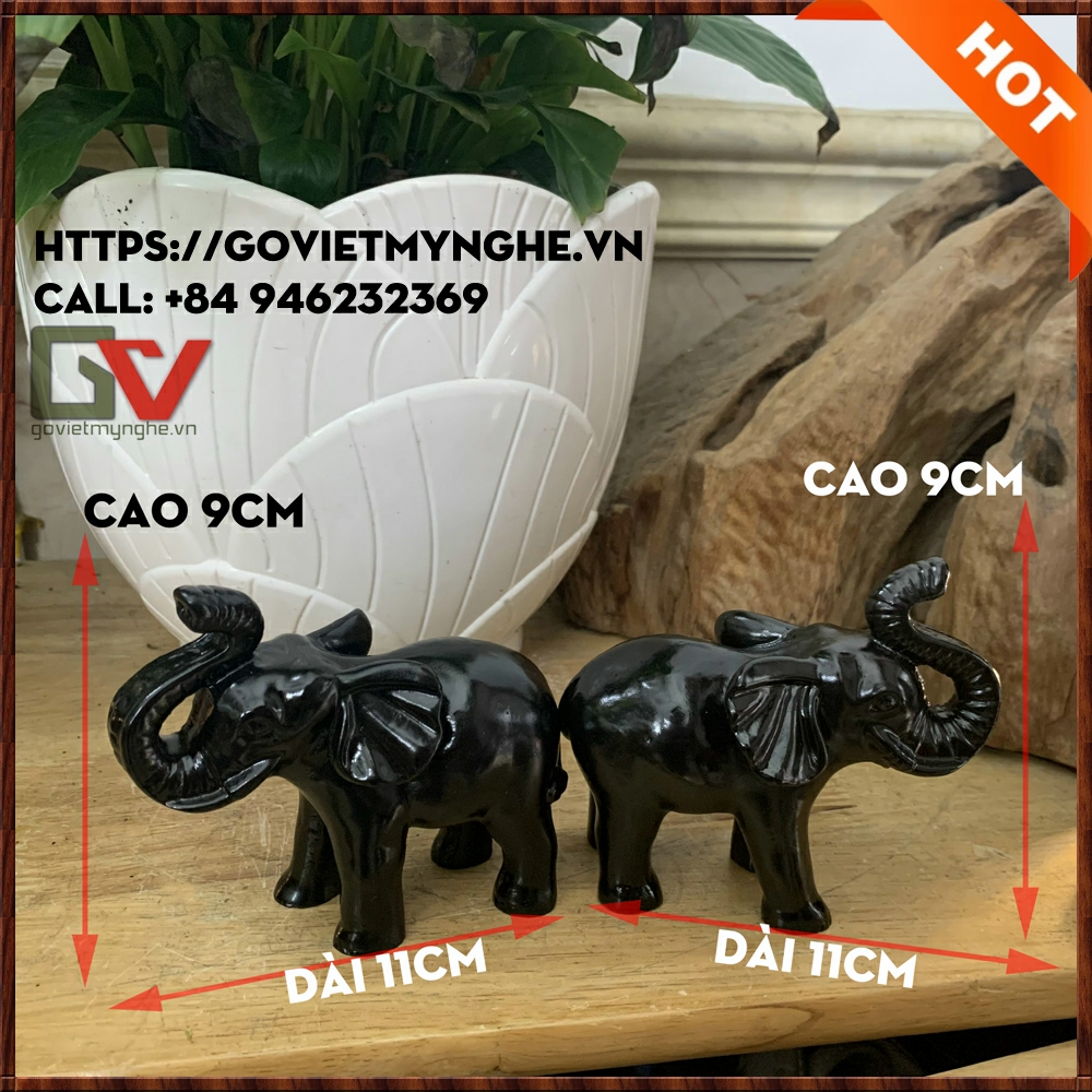 Cặp tượng voi đá trang trí N2 - màu đen