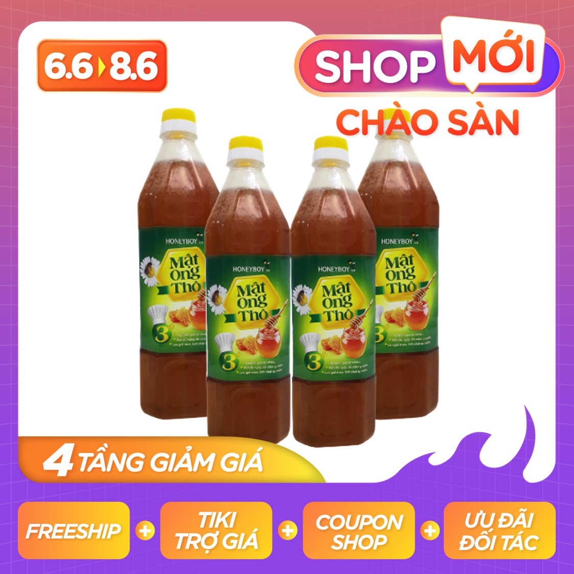Bộ 4 Mật ong Thô Honeyboy 1000ml