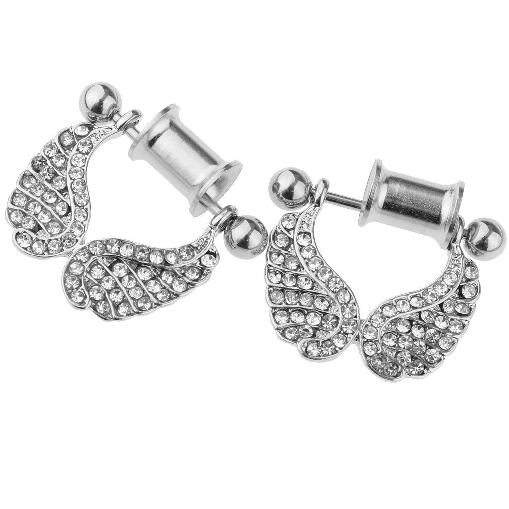 2 Pieces Stainless Steel Angel Wings Ear Plugs Tunnel Expander Gauges Bar