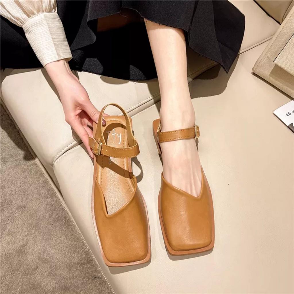 Giày sục mũi vuông da mờ êm chân phối kiểu cách điệu siêu sang- sandal bít mũi cổ vát form chuẩn-CH55