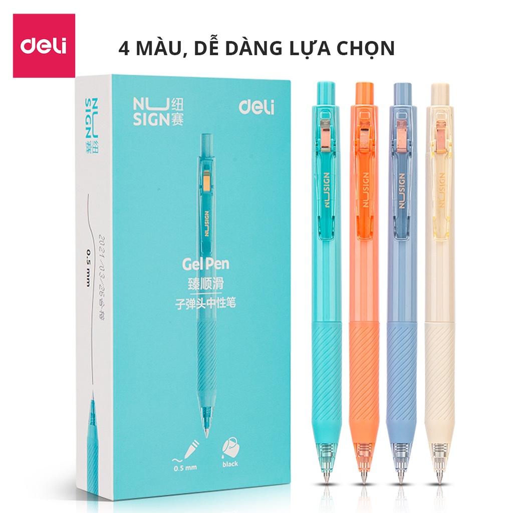 Bút Bi Nước Mực Gel Màu Đen Cao Cấp Ngòi 0.5mm Deli - Kẹp Bút Điều Chỉnh Kích Thước - 4 Màu Sắc Thời Trang BST Văn Phòng Phẩm Cao Cấp Nusign - NS568