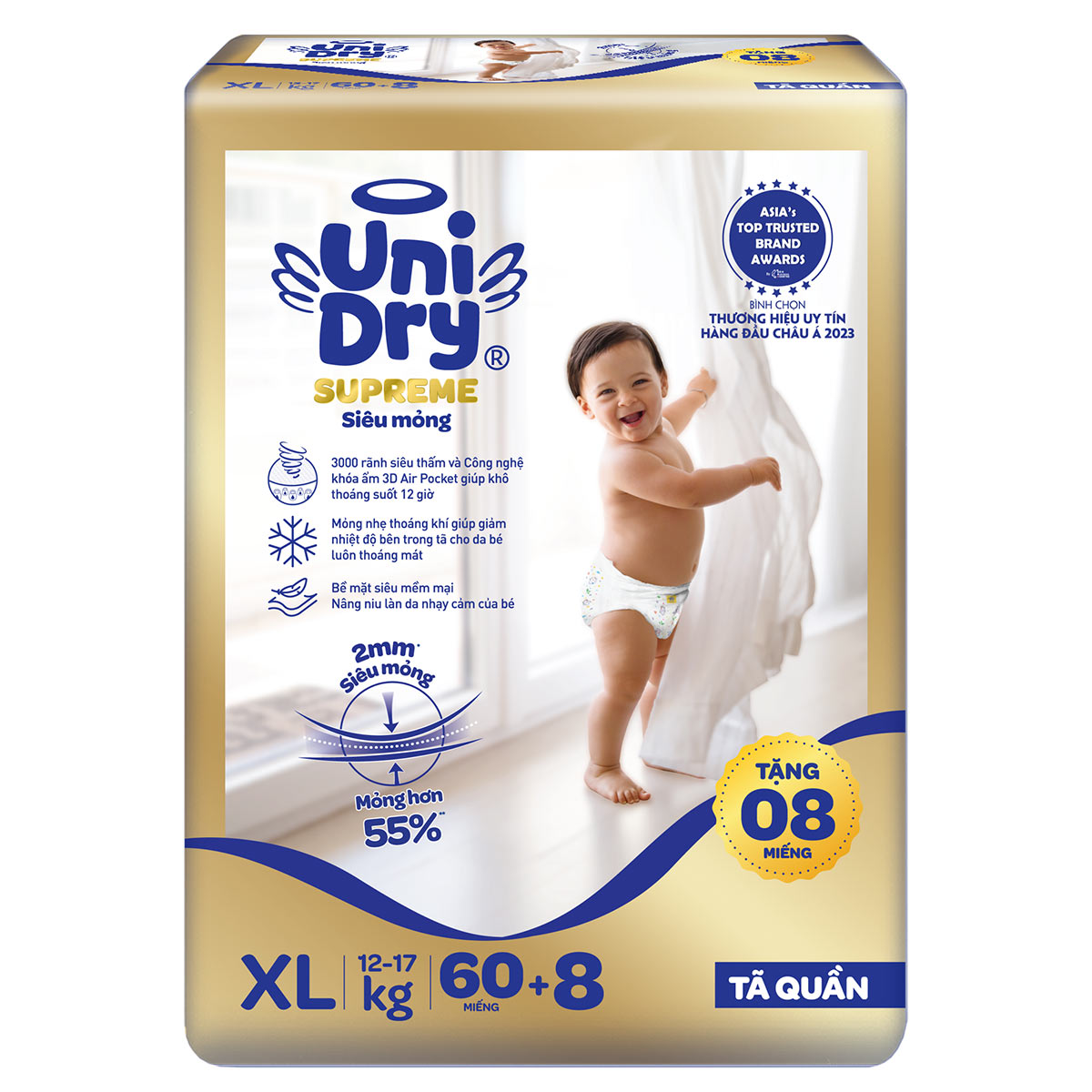 [Mẫu mới] Tã quần Unidry G3X Supreme siêu mỏng size XL - 60+8 miếng