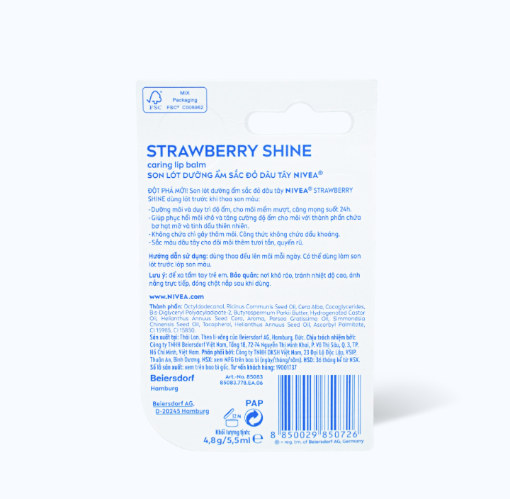 Son Dưỡng Môi NIVEA Strawberry Shine Hương Dâu - Màu đỏ (Thỏi 4.8g)