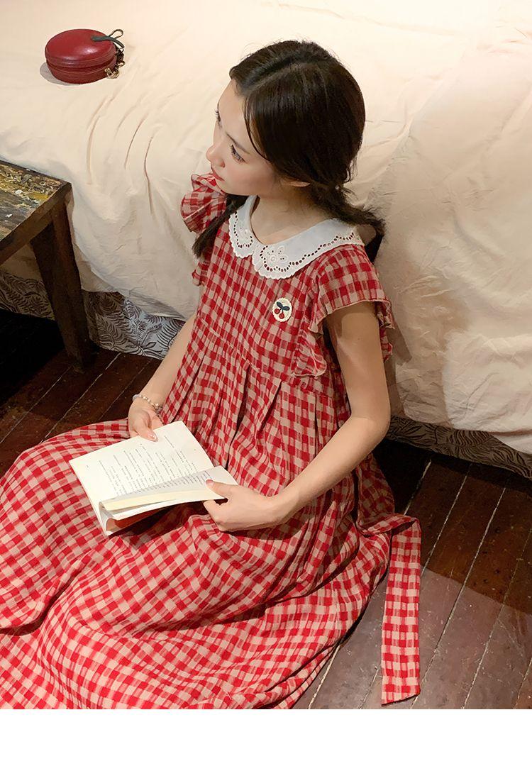 CHENGRUI Vintage búp bê cổ cherry thêu đầm mùa hè 2023 lỏng lẻo ngọt ngào thiết kế cảm giác váy sọc đỏ