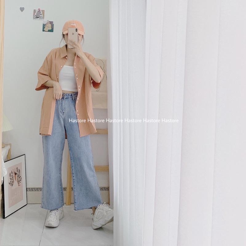 Sơ mi thô cộc tay 16 cúc oversize
