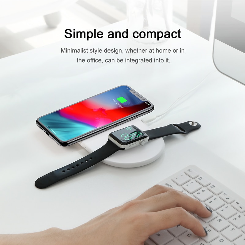 Đế sạc nhanh không dây 2 trong 1 cho điện thoại và Apple Watch 1 / 2 / 3 / 4 / 5 hiệu Baseus Dual Smart Wireless Charging (hỗ trợ công suất lên tới 10W, Wireless Quick charge) - Hàng nhập khẩu