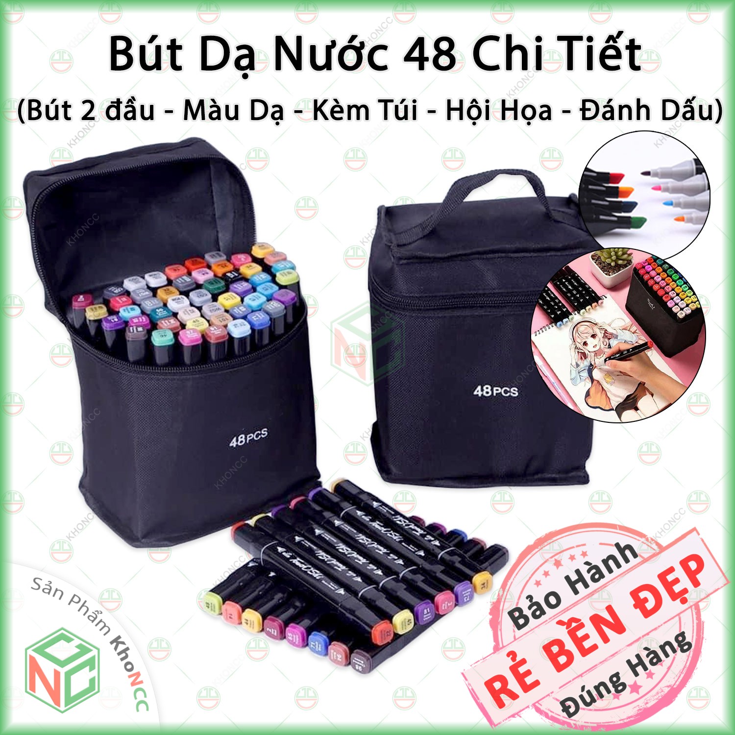 (Sáng Tạo) Set Hộp Bút Dạ Quang 48 Chi Tiết KhoNCC Hàng Chính Hãng - Kèm Túi Đựng Dành Cho Bé - Hội Họa, Vẽ Tranh, Đánh Dấu - KLM-BDQ48M