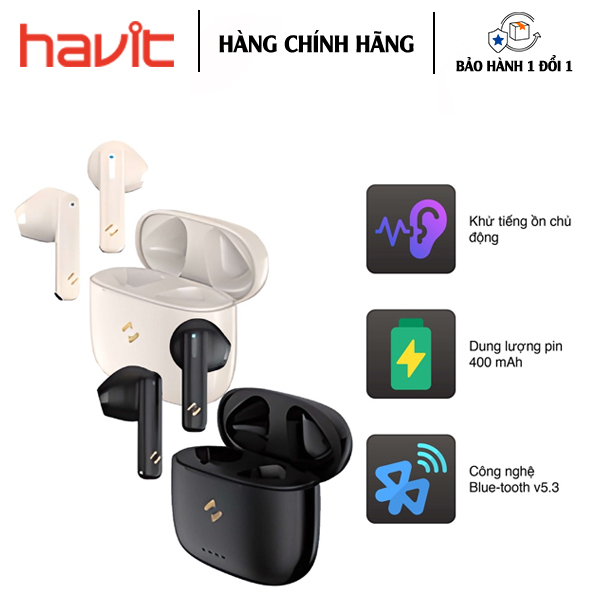 Tai nghe Bluetooth Havit TW947 trải nghiệm âm thanh chất lượng cao, thiết kế bo tròn vừa vặn trong lòng bàn tay - Hàng Chính Hãng