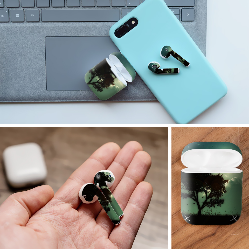 Miếng dán skin chống bẩn cho tai nghe AirPods in hình thiết kế - atk386 (bản không dây 1 và 2)