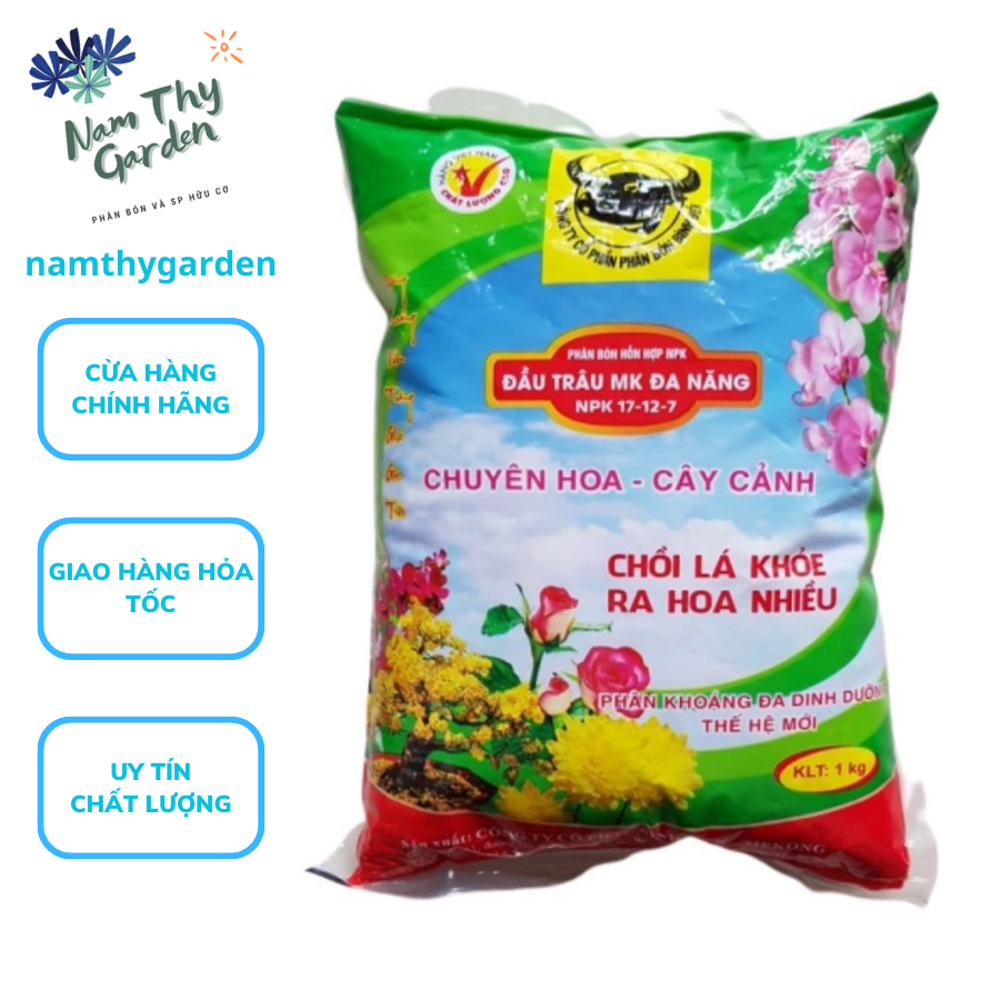 PHÂN BÓN ĐẦU TRÂU MK ĐA NĂNG 17-12-7 DÙNG CHO HOA - CÂY CẢNH GÓI 1KG