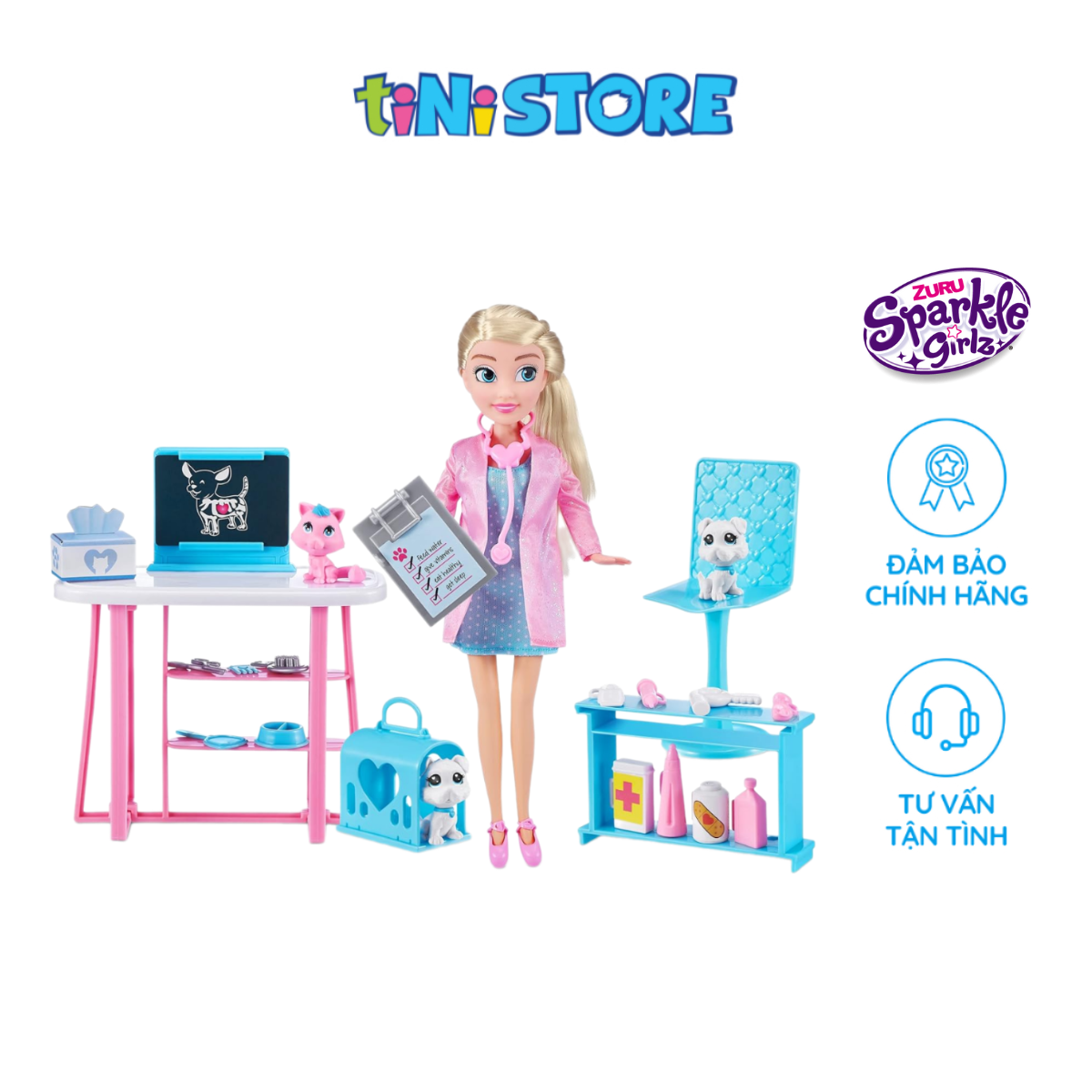 Bộ Đồ Chơi Búp Bê Bác Sĩ Và Phòng Khám Thú Cưng Sparkle Girlz 100184