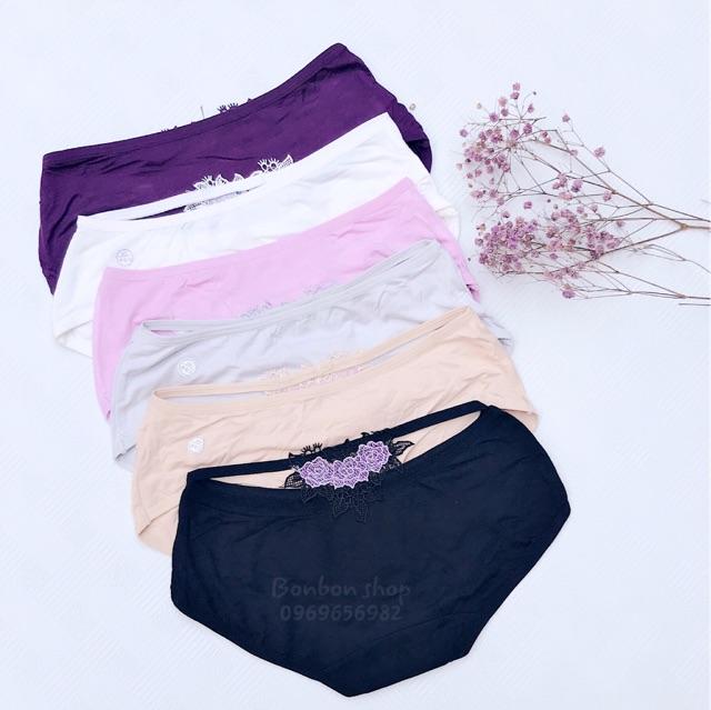 Quần lót cotton lưng hoa thêu