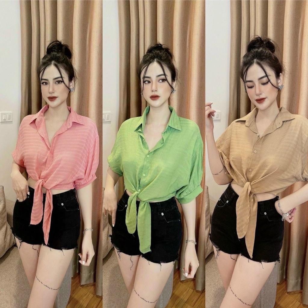 Áo đi biển-sơ mi khoác nhẹ-Áo croptop vạt buộc- Áo cánh dơi tay lỡ Chất Liệu Đũi Thái Mềm Mại Thoáng Mát