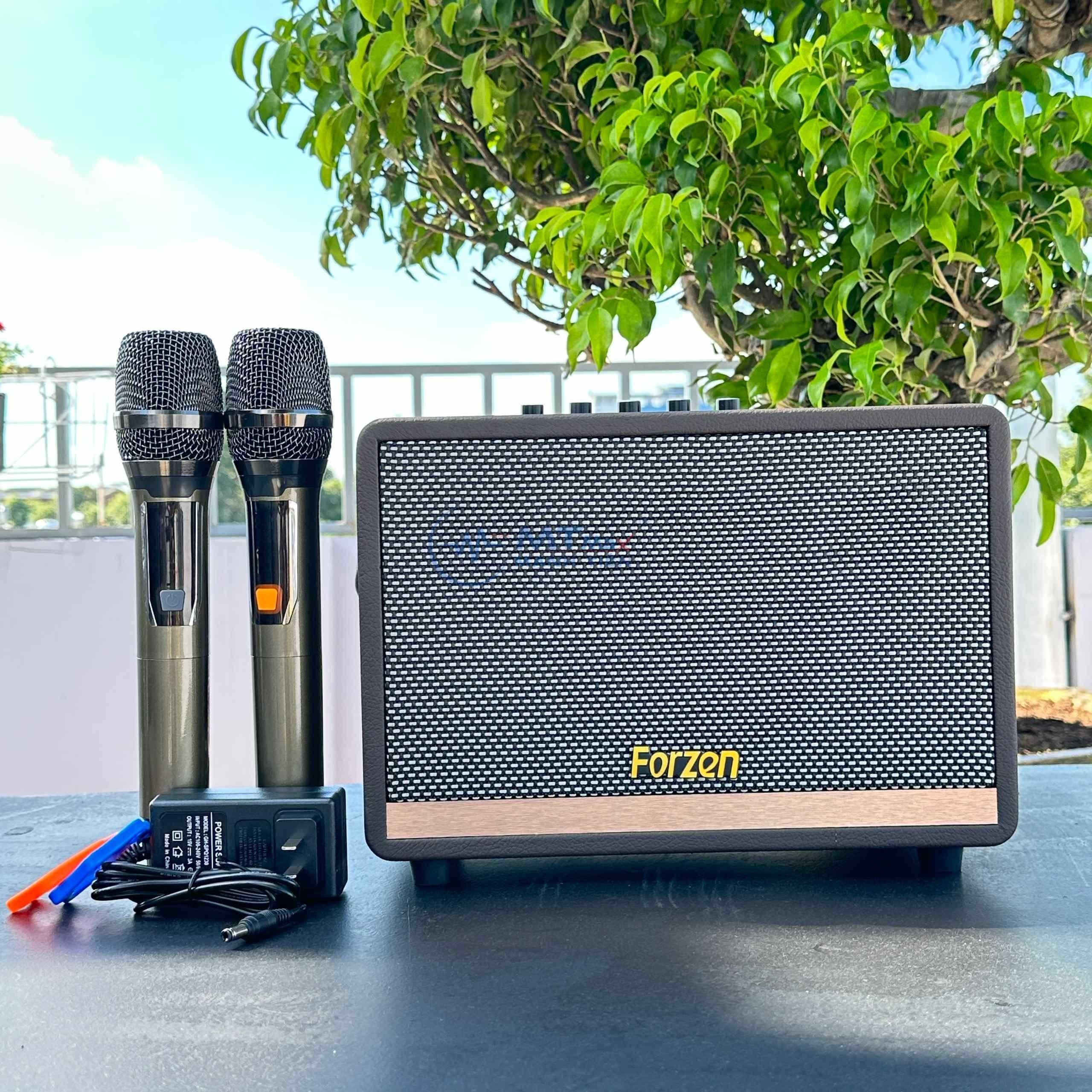 Loa Di Động Karaoke Forzen Q5 - Âm Thanh Chắc Bass Ấm Kèm 2 Micro Cao Cấp Hàng chính hãng