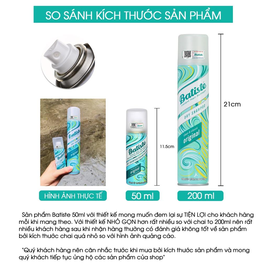 Dầu Gội Khô Hương Cổ Điển Batiste Dry Shampoo Clean &amp; Classic Original 50ml