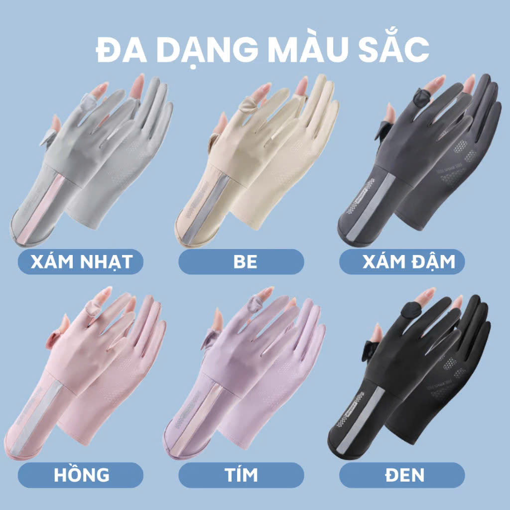 Găng Tay Hở 2 Ngón Unisex Chống Nắng, Có Thể Sử Dụng Cảm Ứng Điện Thoại UV UPF50+ MÀU GHI ĐẬM