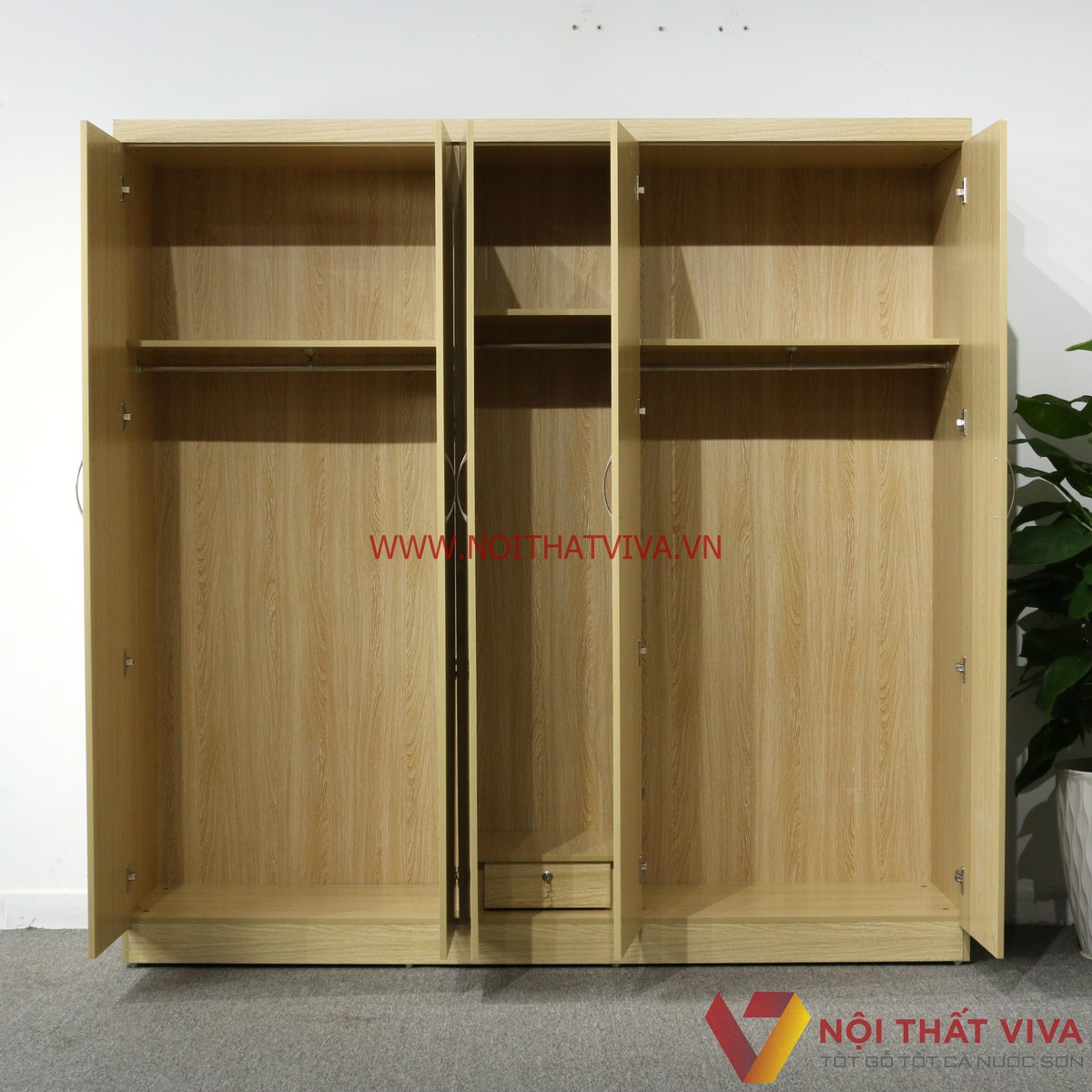Tủ Áo 5 Cánh Gỗ MDF Melamine Màu Lim