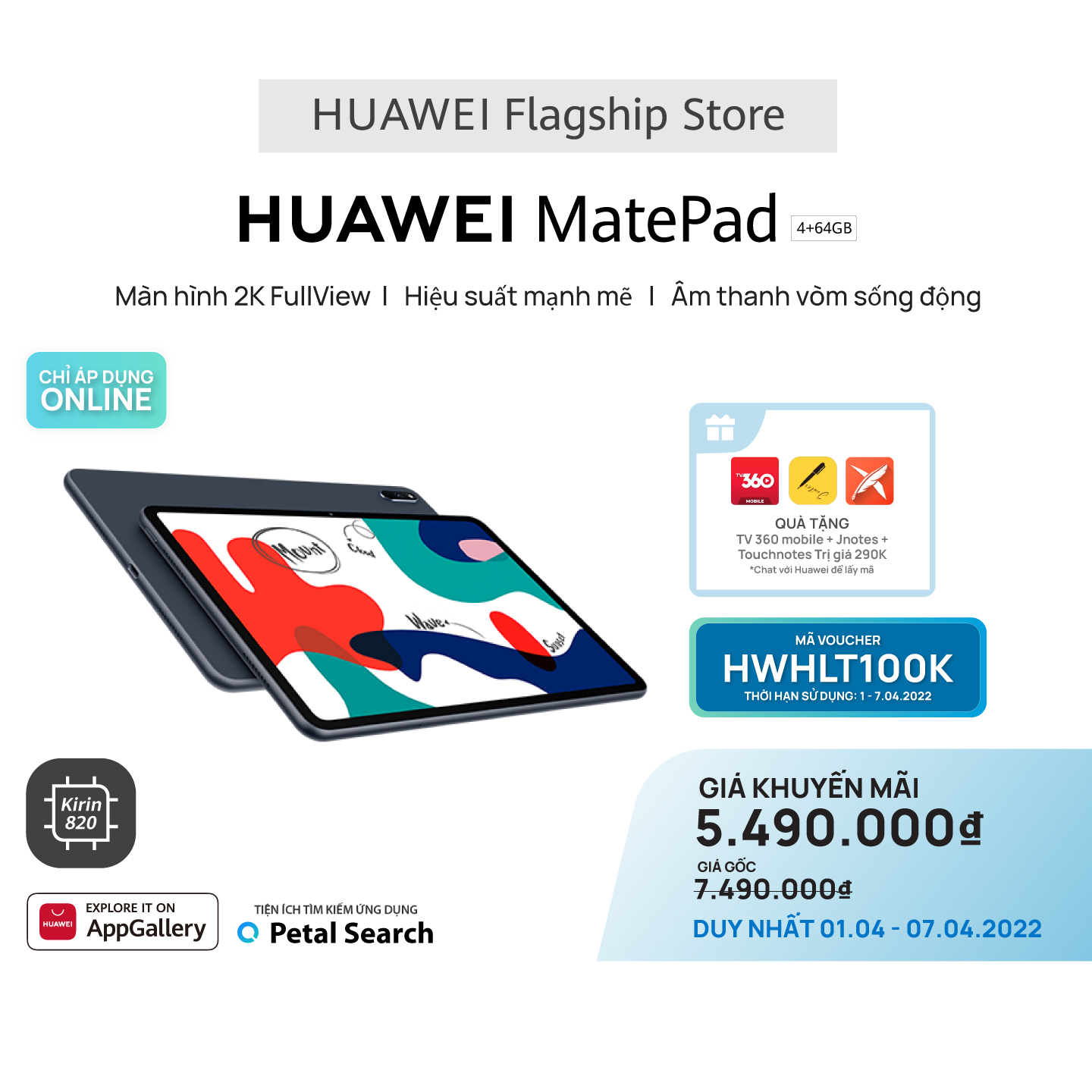 Máy Tính Bảng Huawei Matepad | Màn Hình 2K Fullview | Hiệu Suất Mạnh Mẽ | Âm Thanh Vòm Sống Động | Hàng Chính Hãng