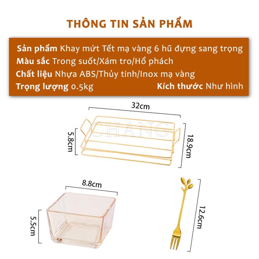 Khay Đựng Mứt Tết Thủy Tinh 6 Ngăn Đựng Bánh Kẹo, Mứt Tết, Hạt Dưa Sang Trọng, Hũ Đựng Kẹo Ngày Tết