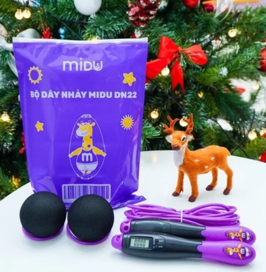 Bộ dây nhảy túi Midu DN22 2 cán chống trượt có bộ đếm điện tử dây lõi thép dài 3 mét chắc chắn độ bền cao