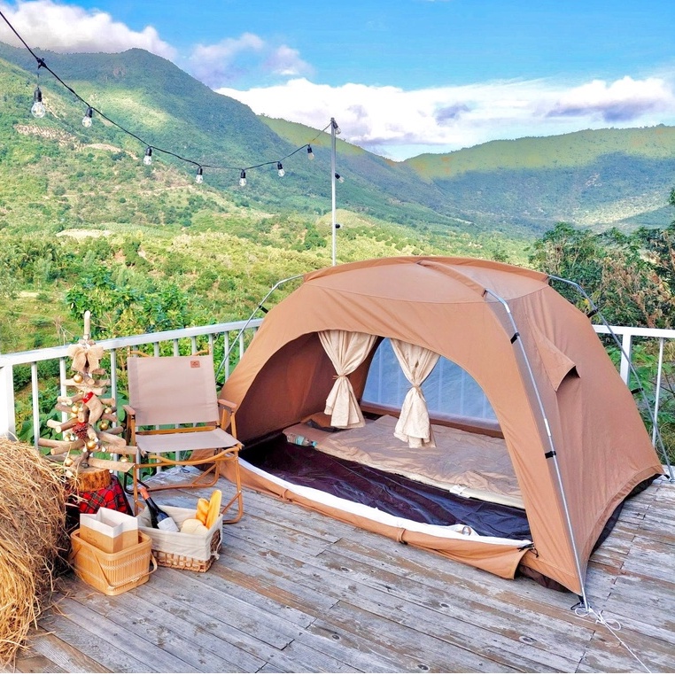 Lều cắm trại du lịch dã ngoại lều 4 người vải canvas chống thấm chống nóng glamping vintage A260