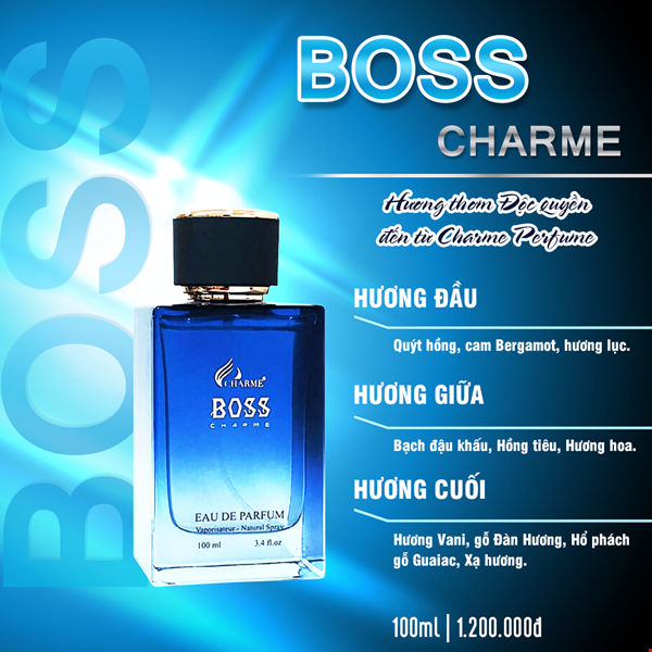 Nước Hoa Nam CHARME BOSS 100ml  Bản Lĩnh, Mạng Mẽ, Lôi Cuốn_Nước hoa chính hãng lưu hương lâu
