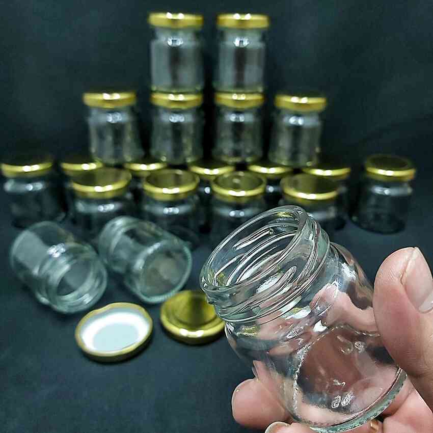 Hũ thủy tinh nhỏ 50ml mẫu Trụ Tròn nắp thiếc vàng – Lọ đựng tinh dầu, mật ong, sữa ong chúa, thực phẩm, mỹ phẩm