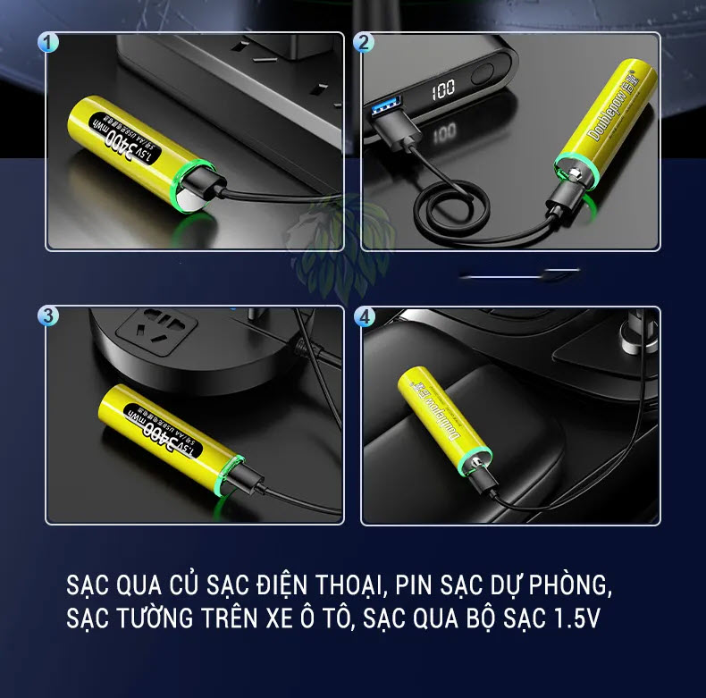 Hình ảnh Pin sạc 1.5V AA 3400mWh Doublepow sạc trực tiếp bằng cổng USB, có sạc nhanh, dùng cho đồ chơi, điều khiển tivi. micro. Doublepow Rechargeable AA Lithium Batteries with USB Cable,1.5V AA Li-ion Battery,3400mWh High Capacity Double A Battery. Hàng Nhập Khẩu