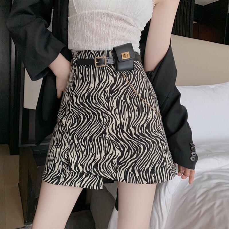 Chân Váy Ngắn Kèm Đai, Chân Váy Ngắn Hoạ Tiết Da Beo, Kiểu Dáng Sang Trọng, Hàng QC Cao Cấp
