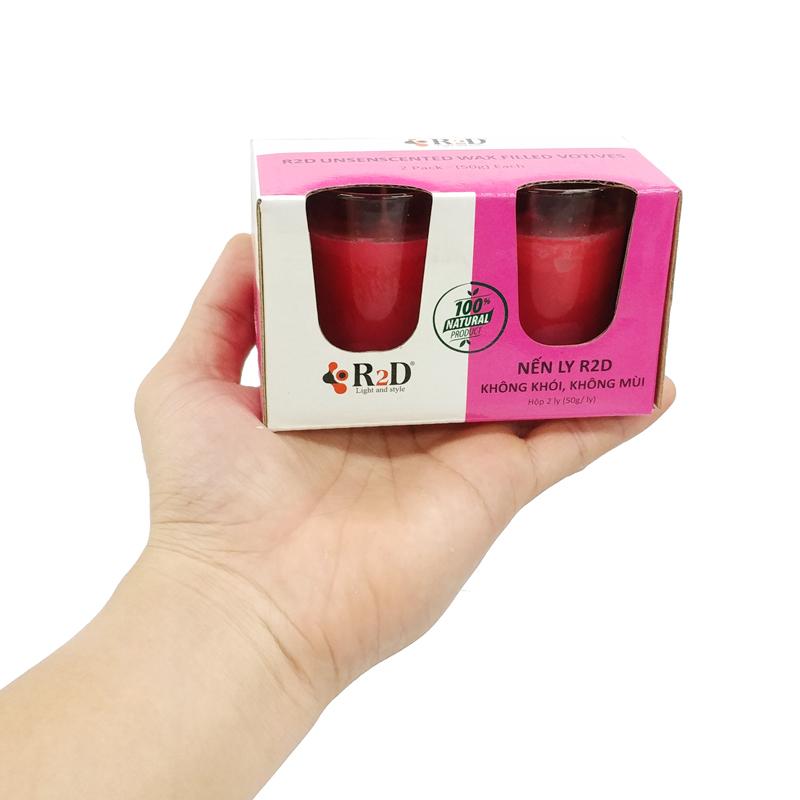 Hộp 2 Nến Ly Không Khói Không Mùi R2D - Màu Đỏ (50gr/ Ly)