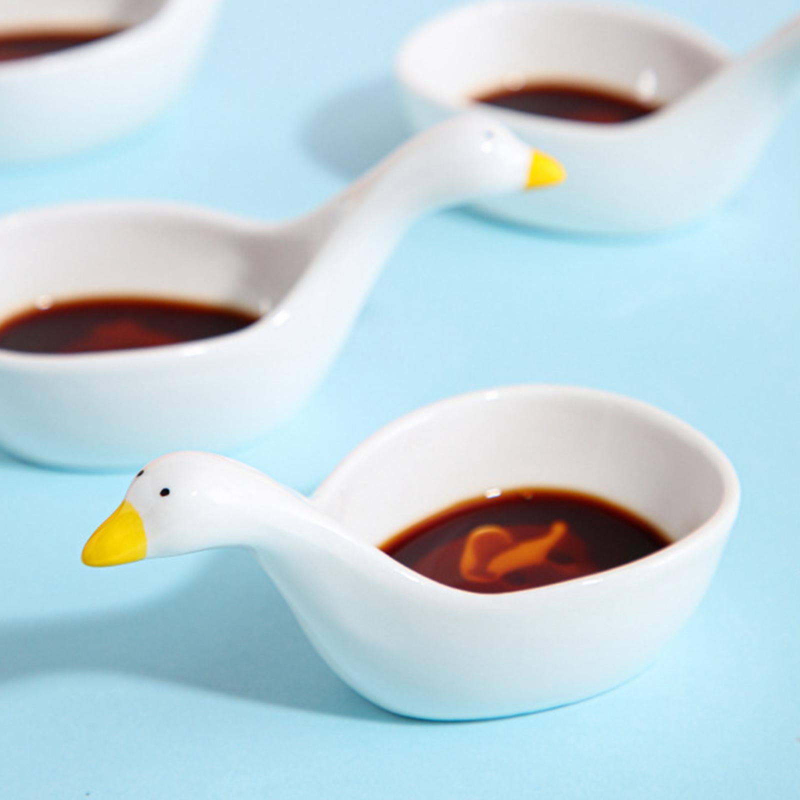 Cartoon Swan Soy Sauce Dipping Bowls Portable Ceramic for Restaurant Picnic