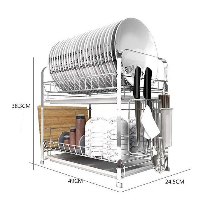 Kệ úp bát đĩa 2 tầng, chất liệu inox, kích thước 49x25x38cm, Giá để bát tiện lợi