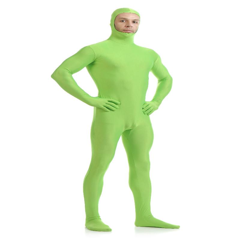 Open Face Zentai Spandex Unisex Catsuit Skin Tight Costume Green L