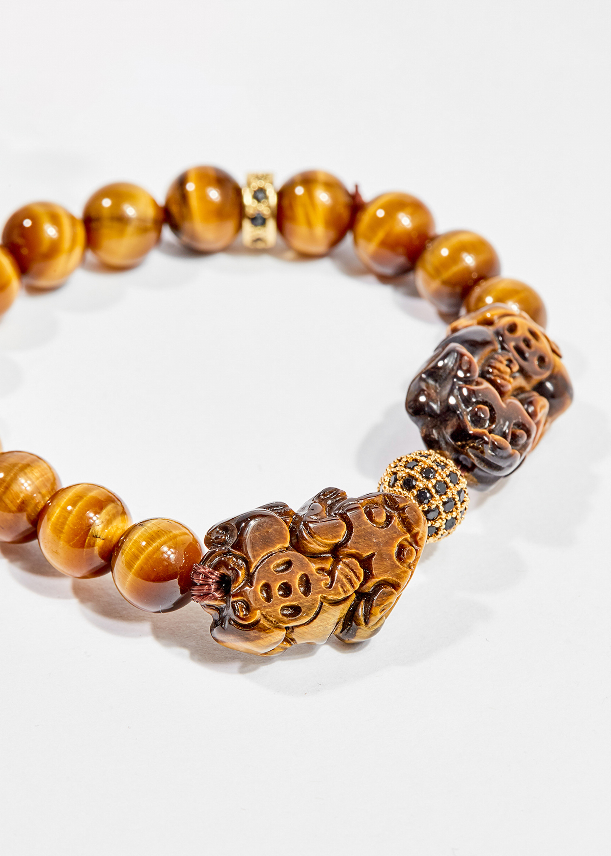 Vòng tay phong thủy nữ đá mắt hổ vàng nâu charm tỳ hưu 8mm mệnh thổ , kim - Ngọc Quý Gemstones