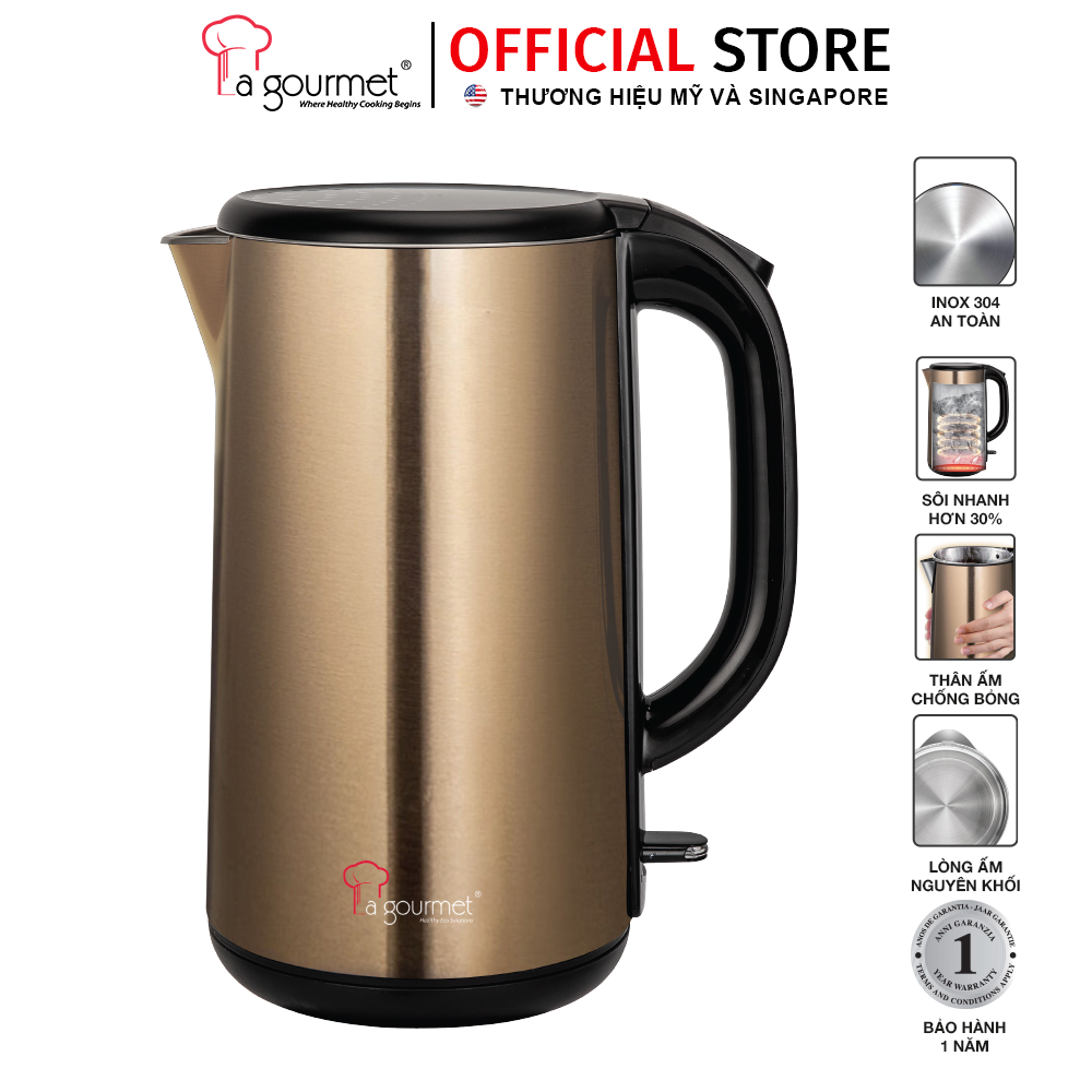 [Hàng chính hãng] Ấm siêu tốc chống bỏng không vi nhựa La gourmet 1800W 1.8L - (bảo hành 1 năm)