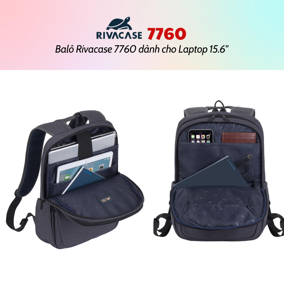 Balô Rivacase 7760 Để Vừa Laptop 15.6&quot; - Bảo Hành 24 Tháng - Hàng Chính Hãng