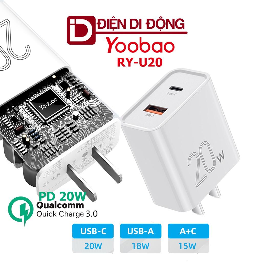 Củ sạc nhanh 20W Yoobao U20 2 cổng sạc Type C + USB - hàng nhập khẩu