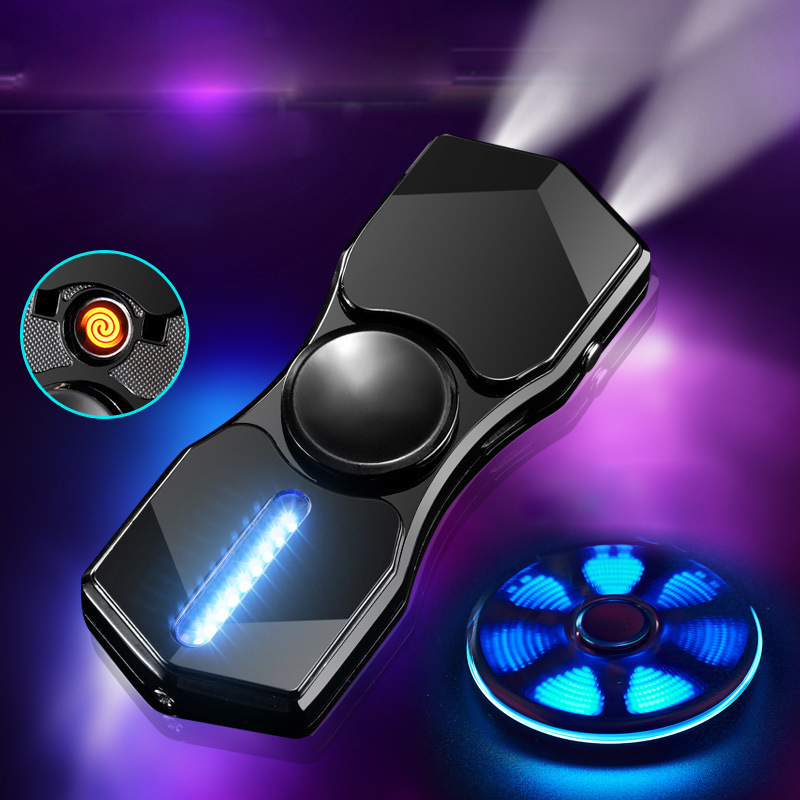 Bật Lửa Hột Quẹt Kiêm Đèn Pin Chiếu Sáng và Con Quay Spinner Chạy Chữ HAPPY, ILOVEYOU - 18 Hiệu Ứng Siêu Ngầu