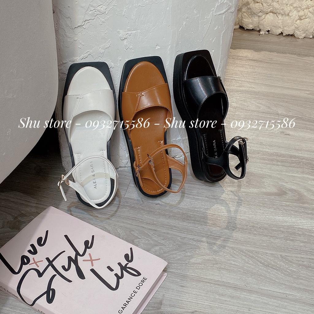 SANDAL QUAI HẬU THỜI TRANG SHU STORE - SANDAL VIỀN ĐEN QUAI DA MAY CHÉO ÊM CHÂN