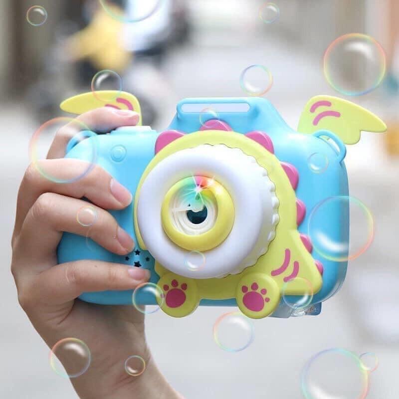 Đồ chơi Máy ảnh thổi bong bóng phát nhạc chạy pin, bắn bong bóng xà phòng có sẵn cho bé