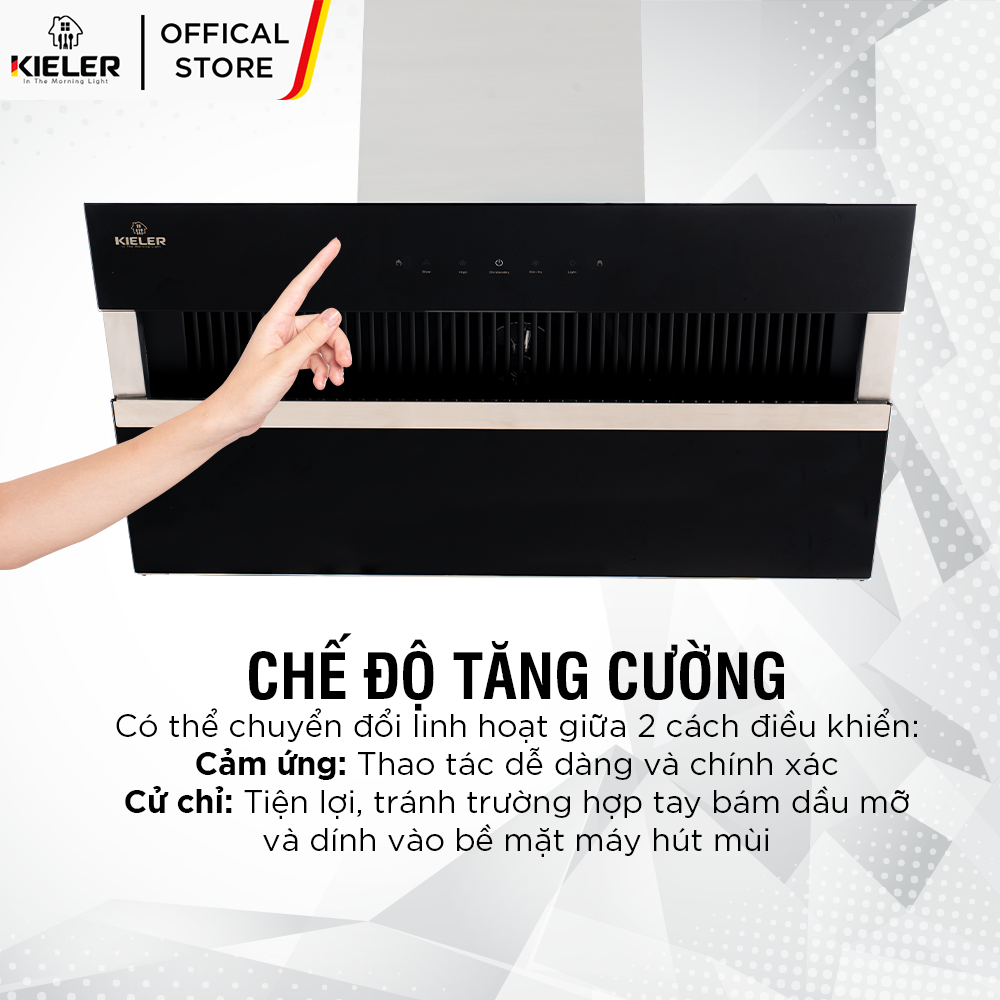 Máy hút mùi KIELER KL-SUPER970 công suất hút cao, không gây tiếng ồn, kiểu vát kính sang trọng, điều khiển bằng cử chỉ - Hàng Chính Hãng