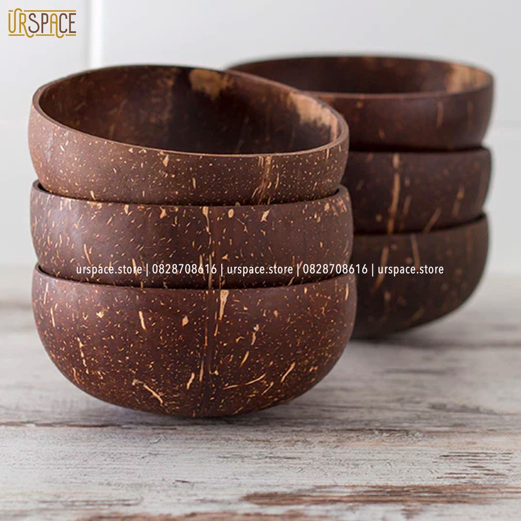 Chén dừa muỗng thìa gỗ dừa URSPACE trộn ngũ cốc salad