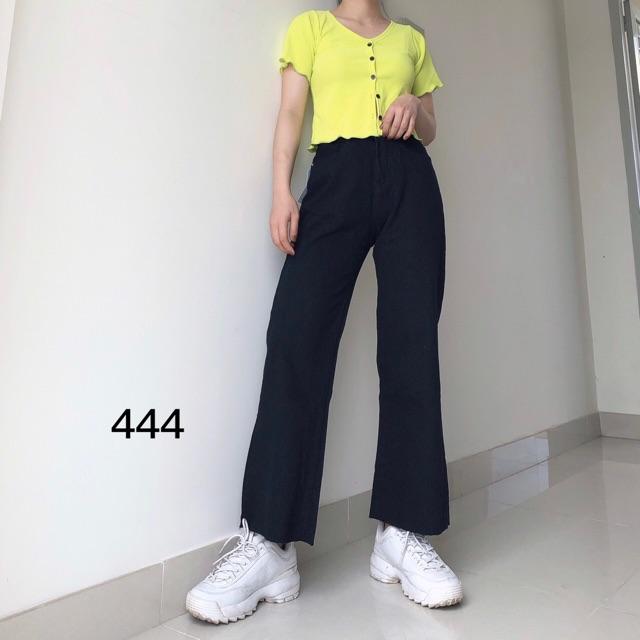 Quần Baggy Jeans đen lưng cao ống suông