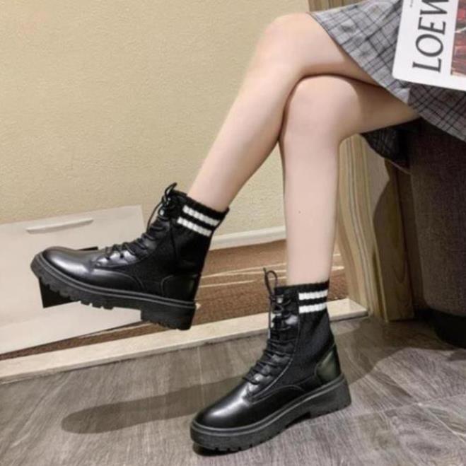 Boots Nữ  Phối Len Cổ Chân Màu Đen Mẫu Mới Mùa Thu Đông Minhtushoes Giày Dép Nữ Thời Trang BH12t