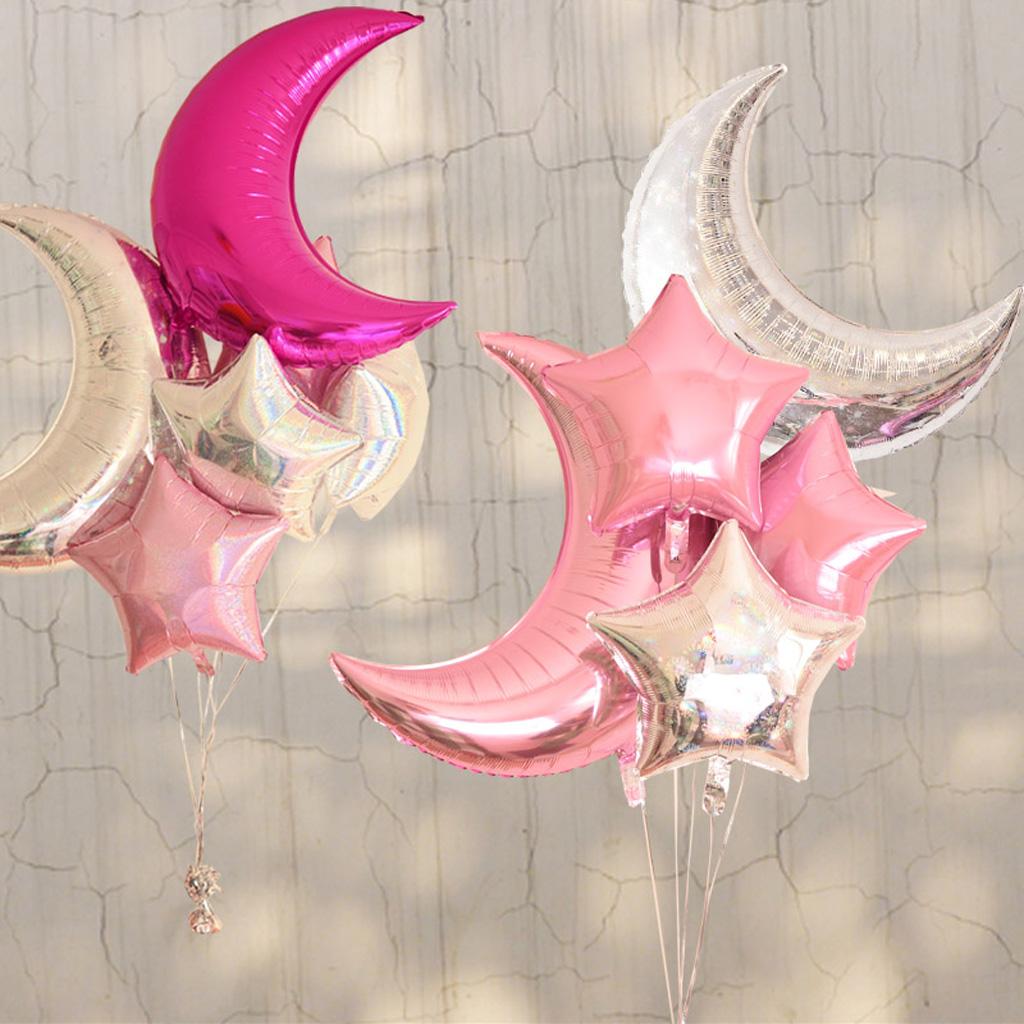 5 Pieces Mylar Moon Balloon Foil Air Balloon for Wedding Baby Shower Silver