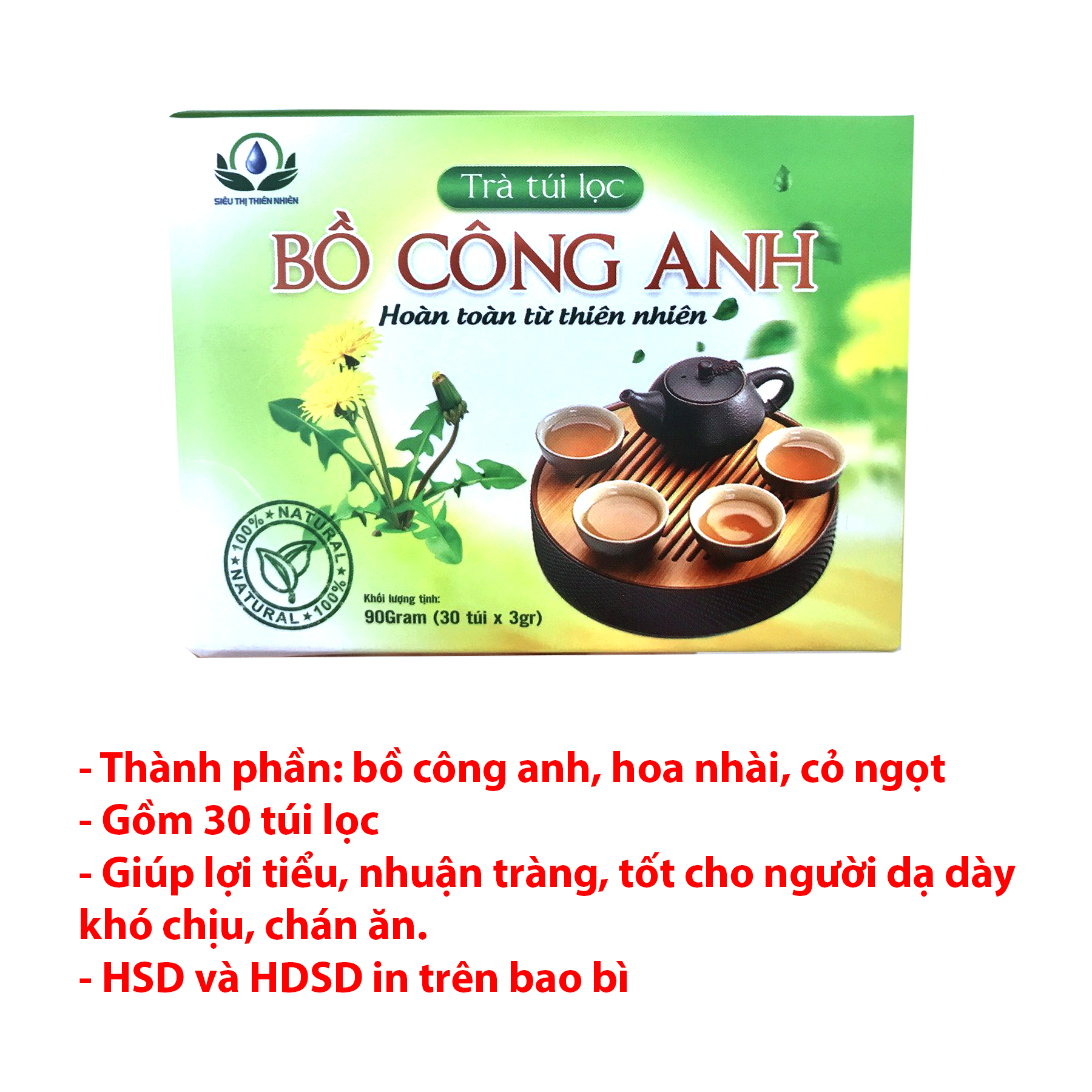 Trà Bồ Công Anh hộp 30 Túi Lọc x 3Gram của Siêu Thị Thiên Nhiên giúp tiêu hóa tốt, lợi tiểu