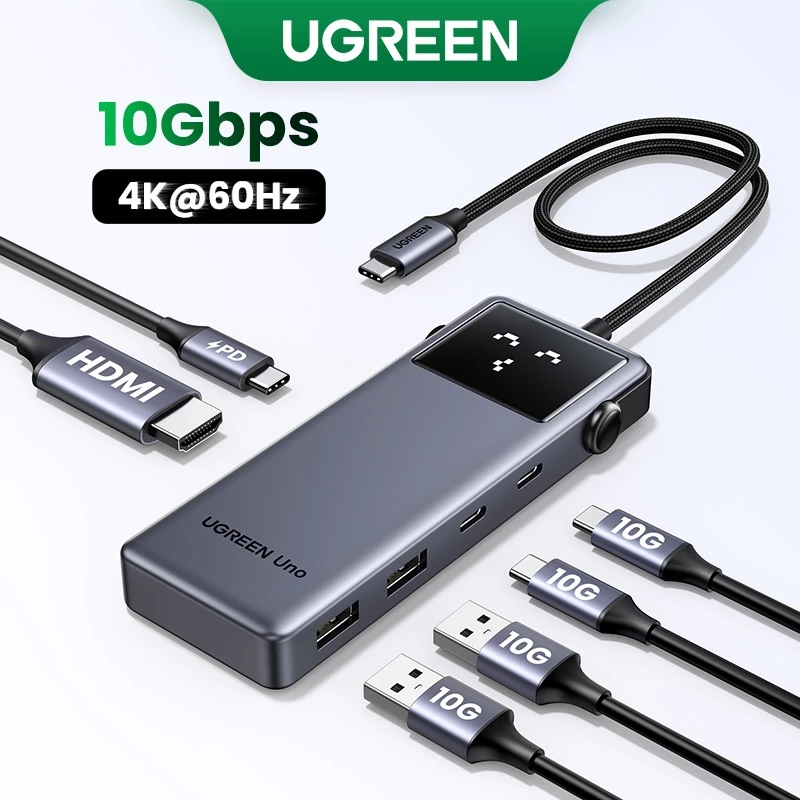 Ugreen Uno 6 trong 1 HUB 4K @ 60Hz 10Gbps Robot HUB PD100W USB A USB C HDMI Type C Adapter Hàng chính hãng