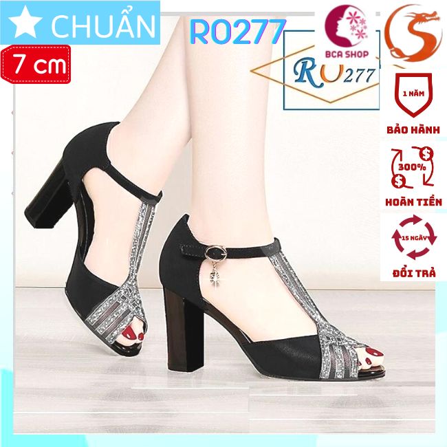 Giày cao gót nữ 7p RO277 ROSATA gắn dây kim tuyến lấp lánh tại BCASHOP - màu đen dây kim tuyến trắng