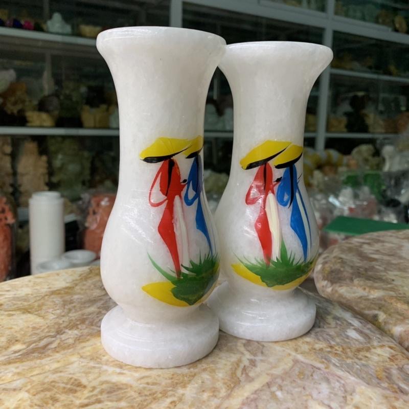 Cặp Bình Vẽ Cô Gái Đá Trắng - cao 18.5cm