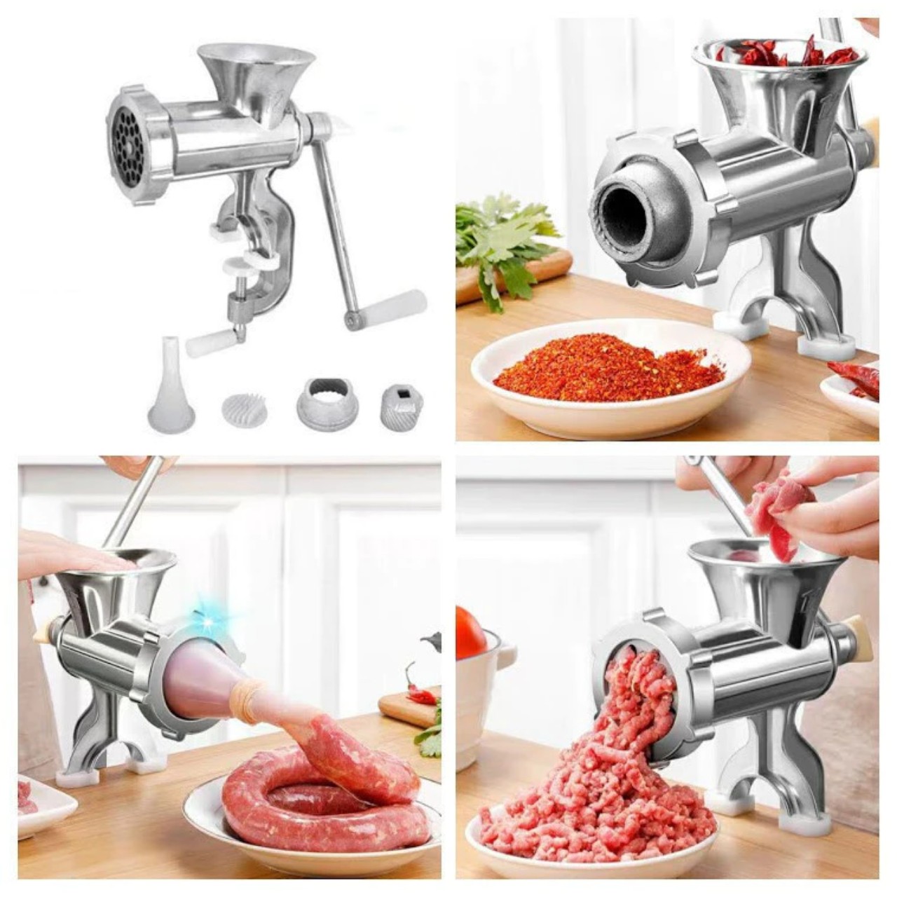 Máy Xay Thịt Bằng Gang Cỡ Đại Size 10 - Chất Lượng Cao, Kèm 3 Ống Nhồi Xúc Xích